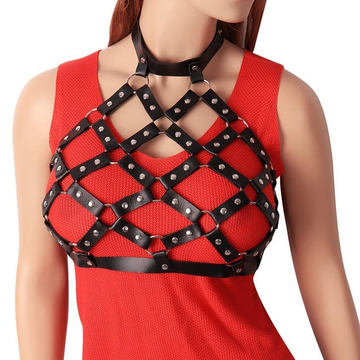 Cupless Women PU Leather Body Harness / Hollow Out Bondage Garter Belt / Fetish Halloween Outfits - EVE's SECRETS